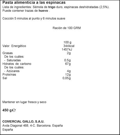Fettuccine Gallo 450g a las espinacas