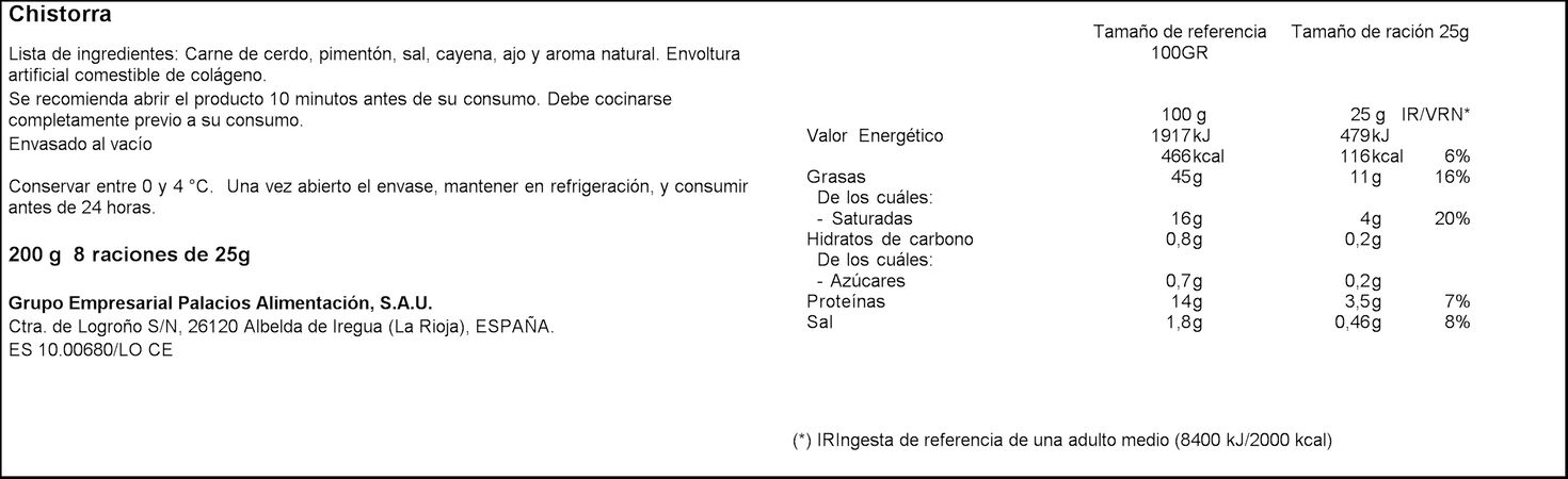Chistorra de Navarra Floristán 200g