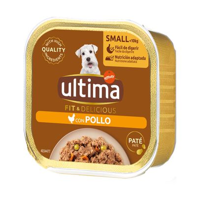 Alimentaci&oacute;n perro Ultima dog mini h&uacute;medo pat&eacute; pollo y verduras 150g