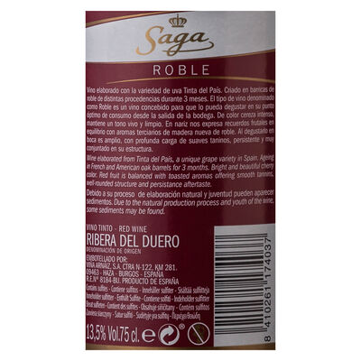 Vino tinto DO Ribera del Duero Saga roble