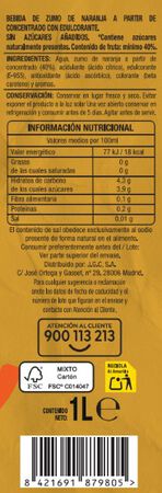 Bebida sin az&uacute;car a&ntilde;adido Alipende 1L naranja