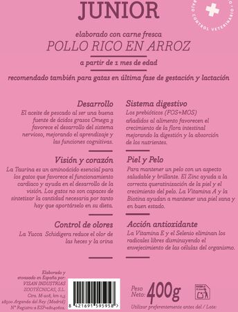 Alimento completo para gato junior Meque pollo arroz 400g