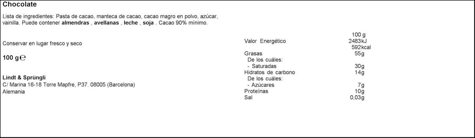 Chocolate negro Lindt excellence 100g 90% de cacao