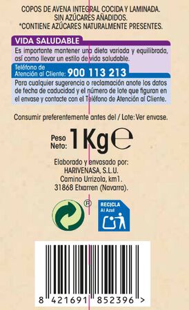 Cereal copos de avena suave Alipende 1k