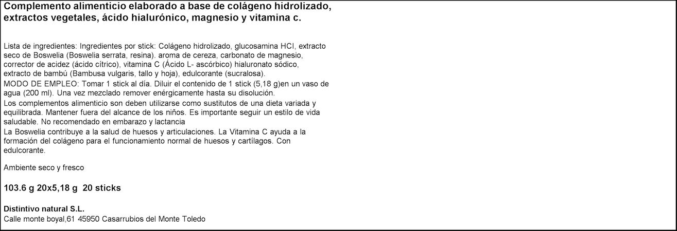 Colágeno hidrolizado forte Distintivo Natural 20uds