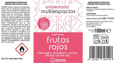Ambientador vaporizado Lanta 100ml frutos rojos