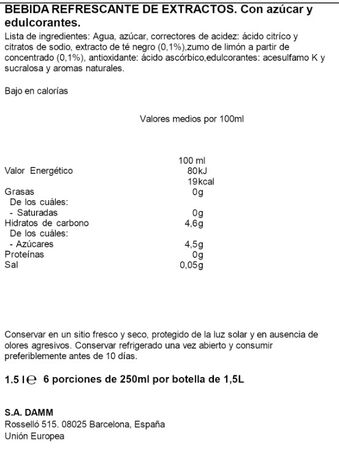 Refresco de t&eacute; nestea 1,5L Lim&oacute;n