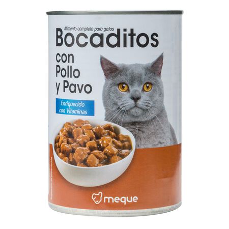 Comida húmeda gato bocaditos Meque pollo y salmón 400g