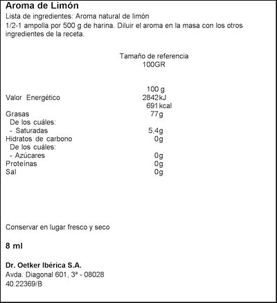Aroma de lim&oacute;n Dr Oetker 8ml