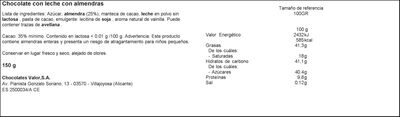 Chocolate con almendras s/gluten s/lactosa Valor 150g