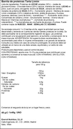 Barrita de prote&iacute;nas sabor tarta de lim&oacute;n Enervit 48g