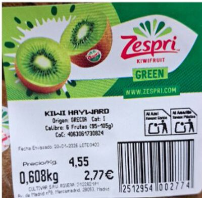 Kiwi verde Zespri bandeja 500g aproximadamente