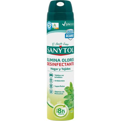 Ambientador spray desinfectante Sanytol 300ml hogar y tejidos menta