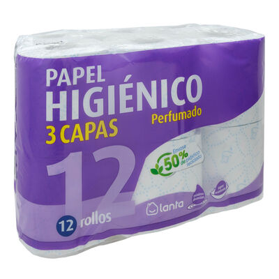 Papel higi&eacute;nico Lanta 12 rollos 3 capas perfumado
