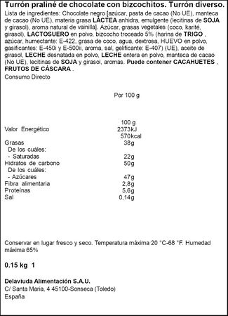 Turr&oacute;n de chocolate de Donettes Almendro 150g