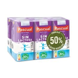 Leche semidesnatada sin lactosa PASCUAL, pack 6x200 ml