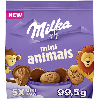 Galleta mini animals con chocolate Milka 99,5g