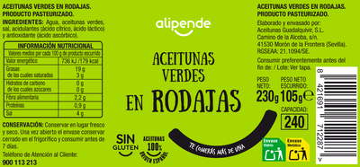Aceitunas en rodajas Alipende 105g verde