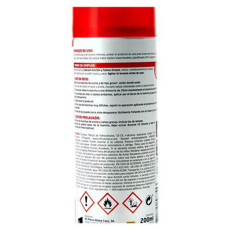 Cebralin - Quitamanchas en Spray, Elimina Manchas de Aceite y Grasas en  Textiles, Uso en Seco y Prelavado - 200 ml : : Salud y cuidado  personal