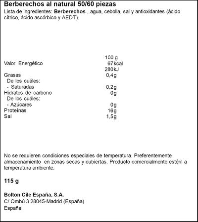 Berberechos al natural Cuca 63g 50/60 piezas
