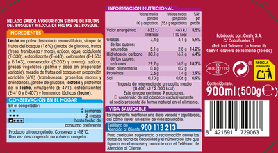 Helado en tarrina Alipende 900ml frutas del bosque