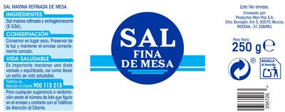 Sal Alipende 250g fina de mesa
