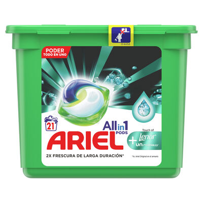 Detergente en cápsulas Ariel 21 lavados Lenor unstoppables