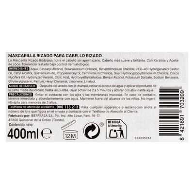 Mascarilla capilar Bodyplus 400ml rizado