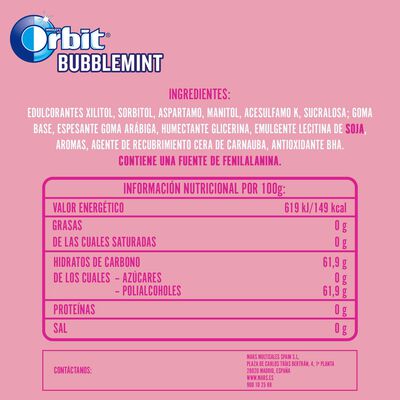 Chicles fresa menta sin azúcar Orbit pack 4