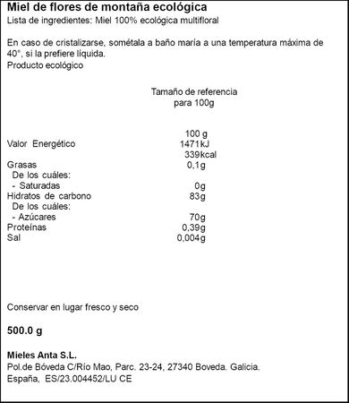 Miel de flores ecologica Pazo De Lusio 500g