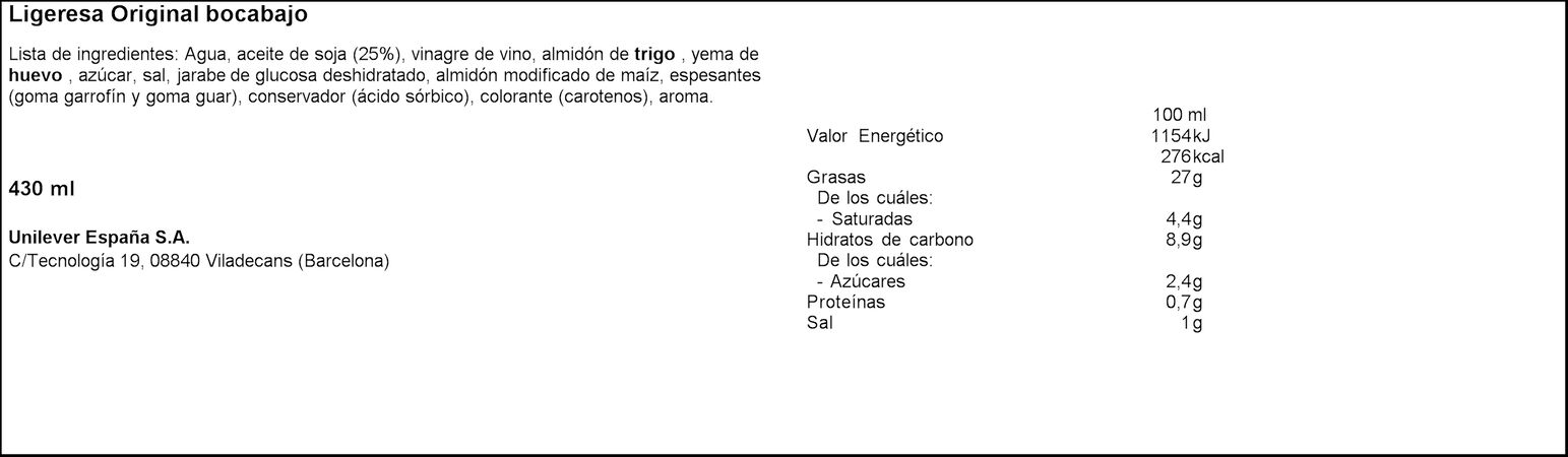 Salsa fina Ligeresa 430ml bocabajo