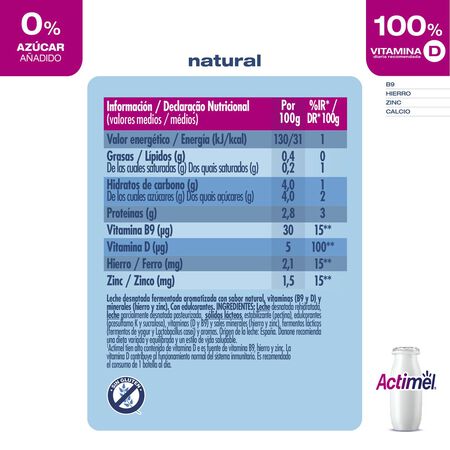 L Casei Actimel 0% MG Danone pack 12 natural