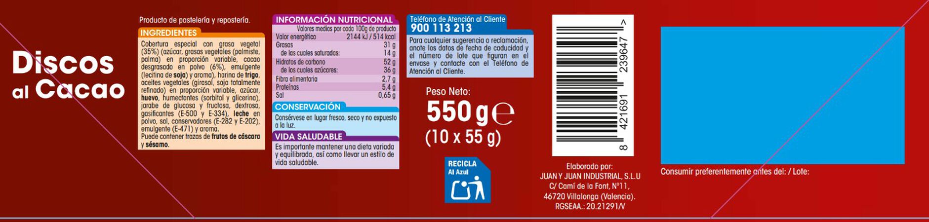 Discos Alipende 550g al cacao
