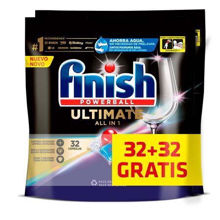 Detergente En Pastillas Para Lavavajillas Finish 32+32U All In 1 Ultimate