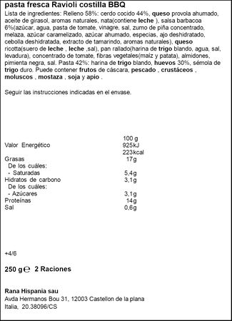 Ravioli Rana 250g costillas con salsa barbacoa