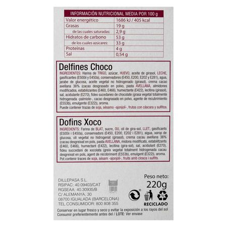 Delfines de chocolate pastelería artesana 240g