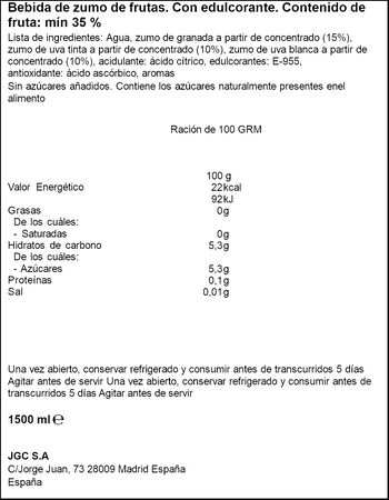 Bebida de granada y uva Don Simón 1,5l sin azúcar