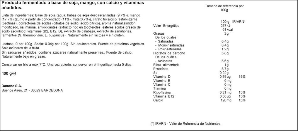 Postre de soja Alpro 400g mango