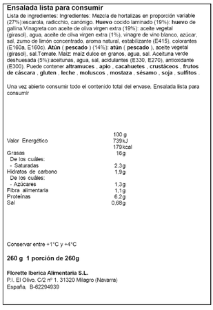 Ensalada mixta con at&uacute;n y huevo Florette 260g