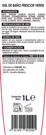 Gel de ba&ntilde;o Bodyplus 1l frescor verde