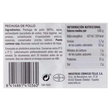 Pechuga de pollo en finas lonchas esencia Tello 125g