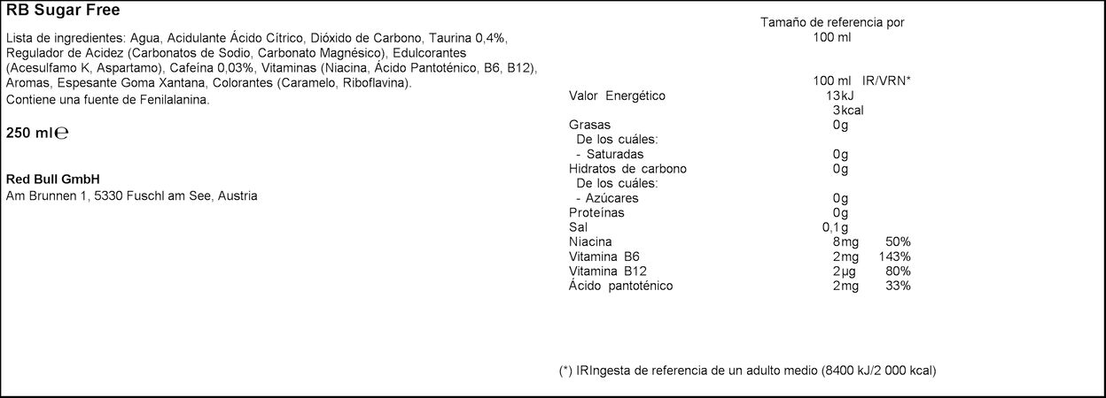 Bebida energética sin azúcar Red Bull 25cl