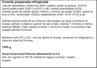 Tortilla de patata con cebolla Palacios 1,3kg