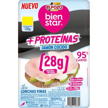 Jamón Cocido Bienstar +Proteínas Elpozo 130gr