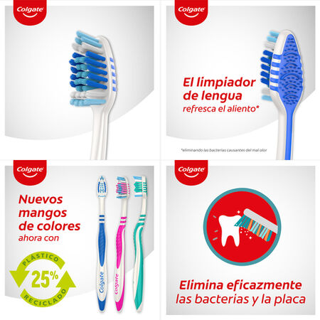 Cepillo de dientes Colgate ZigZag limpieza profunda, medio, 3uds