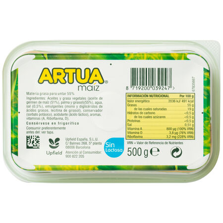 Materia grasa maíz para untar Artua 500g