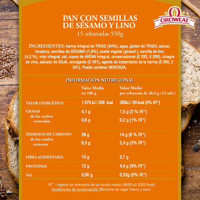 Pan de molde 100% Integral Oroweat 550g