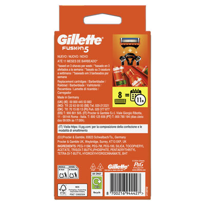 Recambio hojas de afeitar Gillette 7+1 unidades Fusion 5
