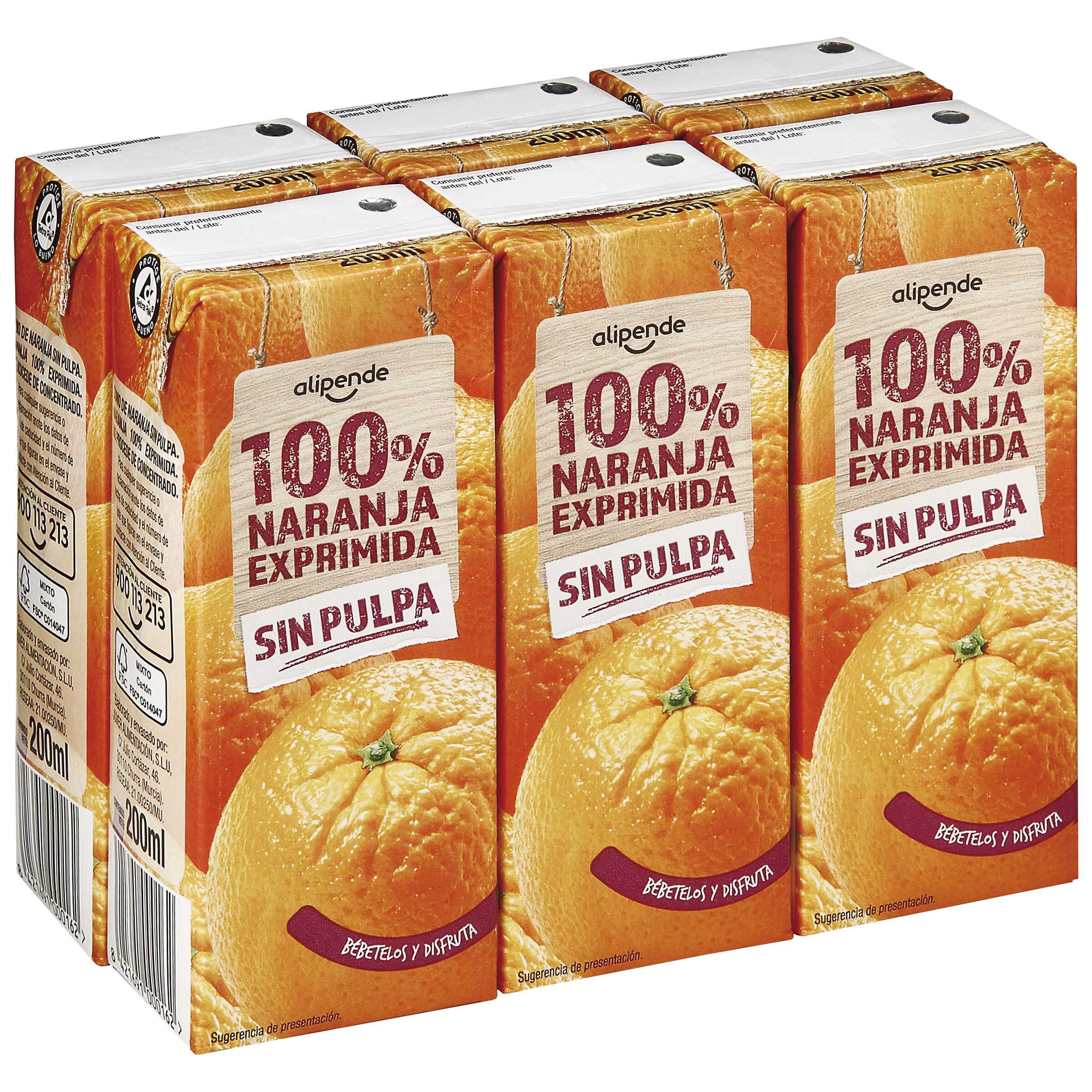 Bebida de zumo 100% exprimido sin pulpa Alipende 200 ml