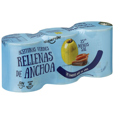Aceitunas rellenas anchoa Alipende pack 3